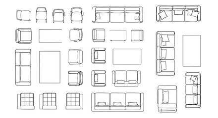 Furniture Arrangement Plan Top View Seating and Tables Layout