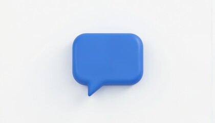Fototapeta premium 3D render of blue speech bubble icon communication, dialogue, messages. Clean, minimal design features simple rounded shape with pointer, perfect for digital chat interfaces, online forums, social