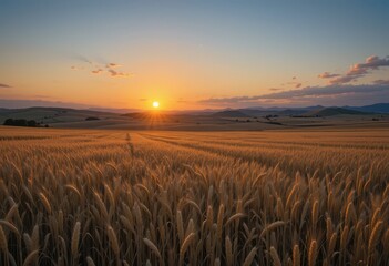 Close up Golden Wheat Field at Sunset