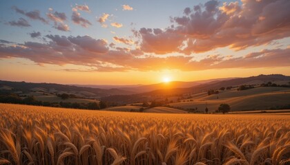 Close up Golden Wheat Field at Sunset