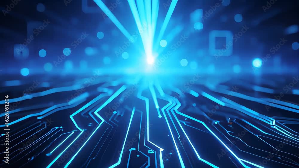 Aufkleber futuristic circuit board dynamic zoom revealing intricate glowing patterns and modern technology
