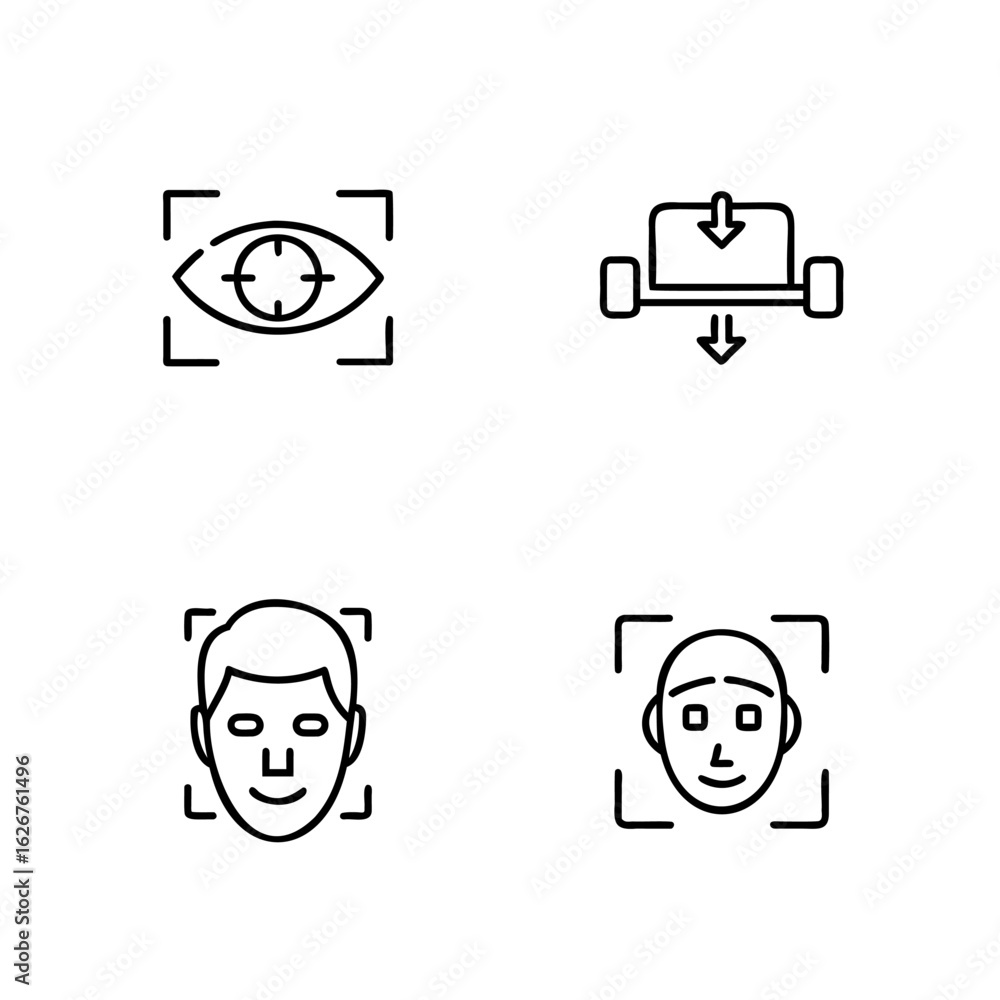 Poster four icons showing eye scan face recognition data download vector