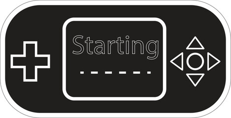 Retro handheld console with starting screen and control buttons for pixel game interface with transparent background