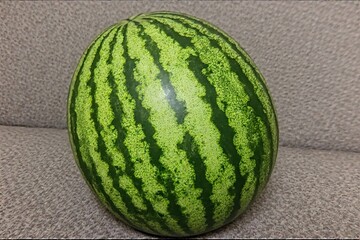 Whole and slice of ripe watermelon, heap of watermelon slices as background