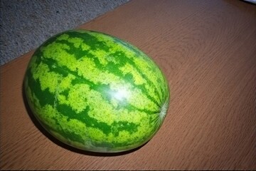 Whole and slice of ripe watermelon, heap of watermelon slices as background