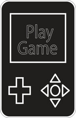 Retro handheld game console icon with control pad and play game screen for vintage gaming UI with transparent background