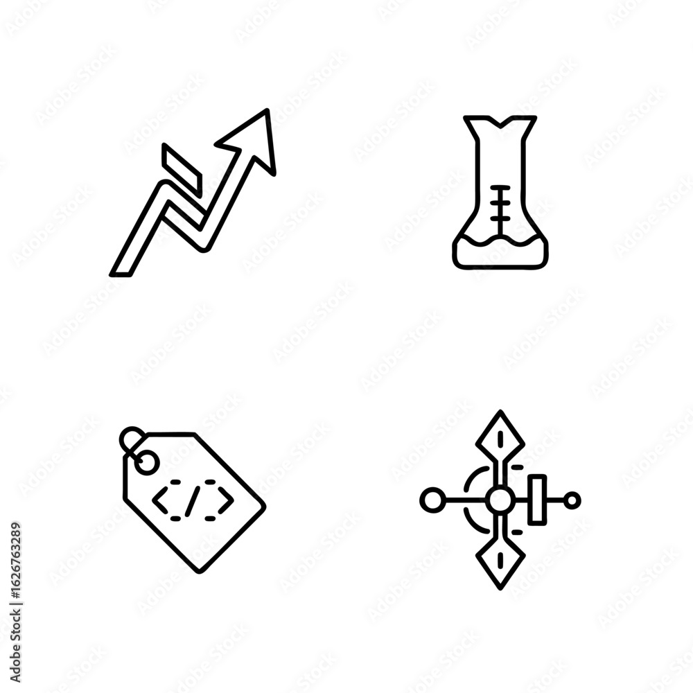 Poster four line icons on including graph arrow tag circuit upward trend