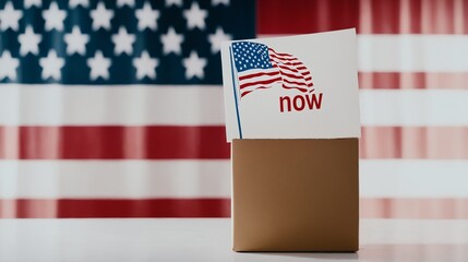 USA vote concept with ballot box and American flag in background