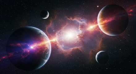 Planets and nebula in deep space a cosmic exploration illustration