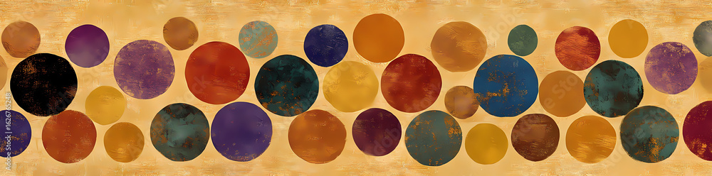 Poster abstract mosaic of colorful circles on a textured background creating a vibrant and artistic border