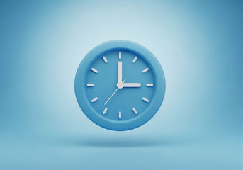 A light-blue, round clock icon is centered in the image. The clock has a 3D, slightly raised appearance, and is a smooth, solid color