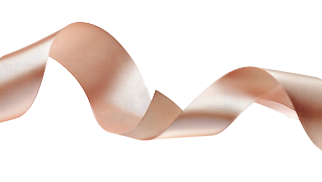Soft, peach-toned satin ribbon, gracefully curved
