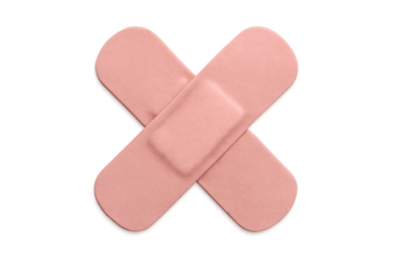 Two Crossed Adhesive Bandages forming an X shape on Transparent Background