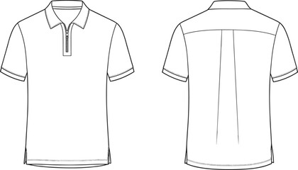 Men’s polo shirt flat sketch, short sleeve zip collar top, fashion CAD drawing, vector template, front and back view © Hasem Creative