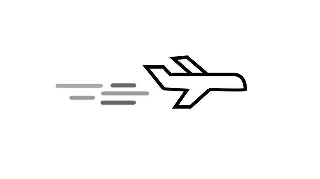 Simple plane icon flay icon animation concept,simple flat plane animation.Travel on airplane On Black Background To Transparent Icon
