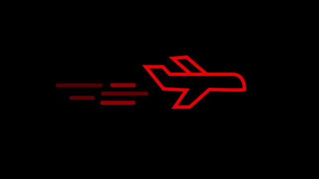 Simple plane icon flay icon animation concept,simple flat plane animation.Travel on airplane On Black Background To Transparent Icon
