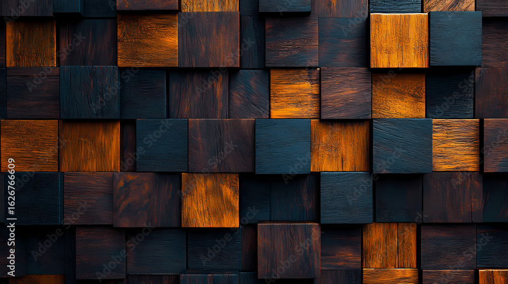 Aufkleber abstract wooden cube pattern dark and orange tones creating a unique textured background