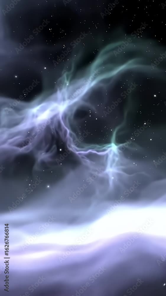Poster mesmerizing cosmic nebula with glowing gas clouds and distant stars, a dynamic journey through the u