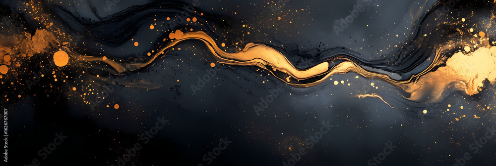 Aufkleber luxurious abstract background with fluid black and gold ink spreading, creating a dynamic and elegan