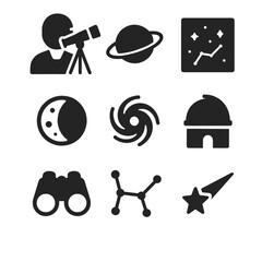 Astronomy Icons Set Exploring the Cosmos with Telescope, Planets, and Celestial Events - the astronomy profession.