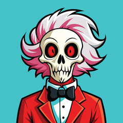 Stylish Skull in a Red Tuxedo with Flamboyant Hair