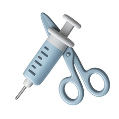 Stylized 3D Render of Medical Scissors Cutting a Vaccine Syringe Symbolizing Anti Vaccination Movements and Healthcare Restrictions