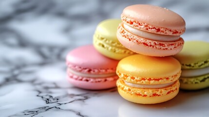 Obraz premium Colorful macarons on a marble top