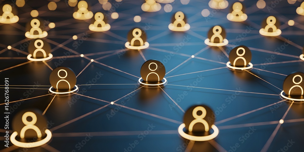 Poster connected network of avatars: a mesmerizing digital artwork, featuring interconnected avatar icons. 