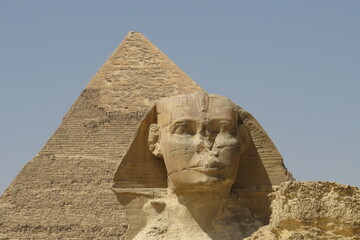 View of the great Pyramid and the Sphinx of Giza. (Old Kingdom). Cairo. Egypt.