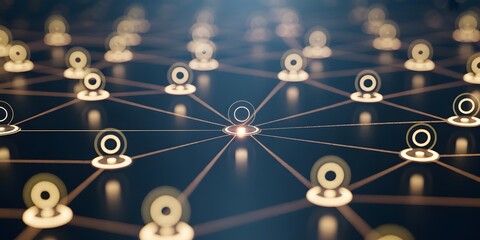 Cybernetic Network: An interconnected web of technological nodes pulses with electric blue energy, a visual metaphor for the future of information and digital connectivity.