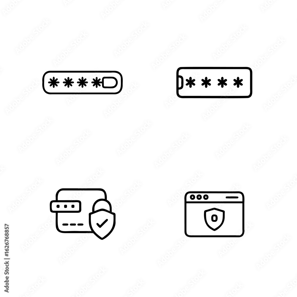 Poster Four security icons showing password entry protected wallet browser vector