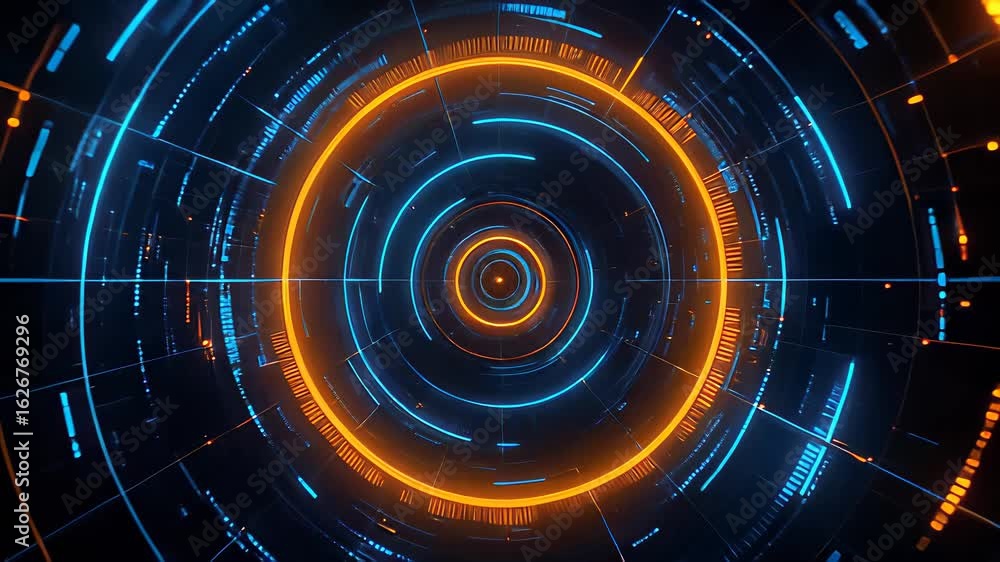 Poster dynamic zoom of a vibrant blue circular pattern showcasing technology and innovation in motion