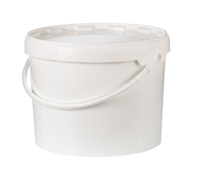 White plastic bucket with handle and lid on transparent background