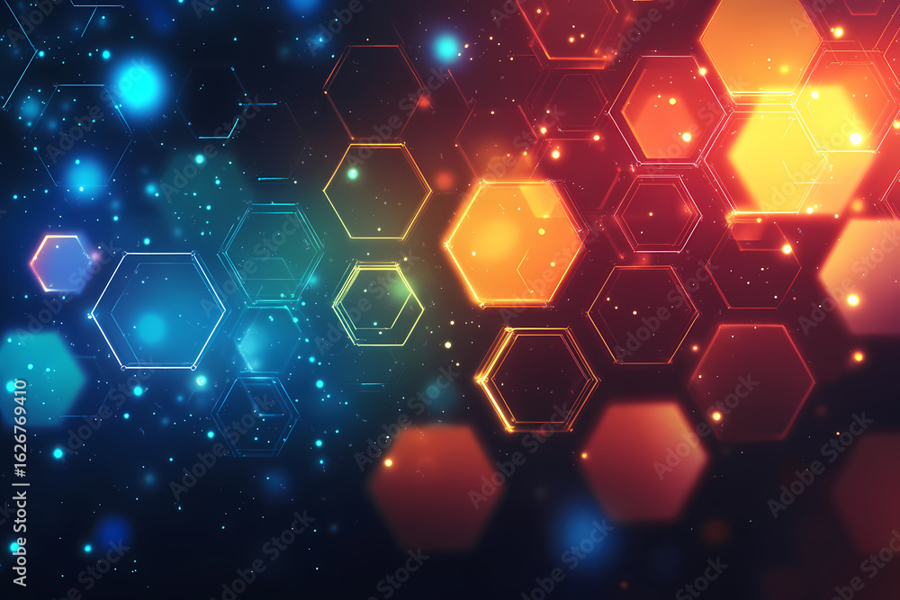 Poster abstract digital background with glowing hexagonal shapes and technological network