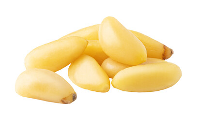 Pine nuts piled up on transparent background, showing delicious texture