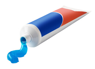 Blue toothpaste squeezing out of tube on transparent background