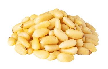 Pile of pine nuts forming a small mountain on transparent background