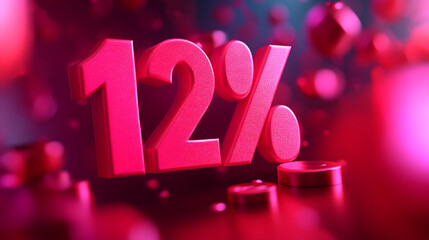 A twelve percent symbol in pink with geometric shapes in the background