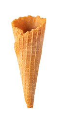Empty ice cream waffle cone standing on transparent background