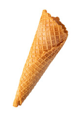 Empty ice cream waffle cone isolated on transparent background