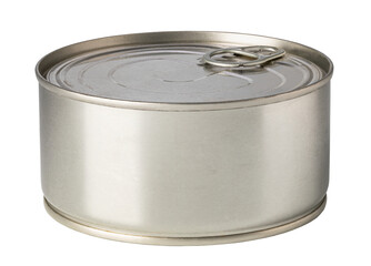 Closed tin can with ring pull on transparent background