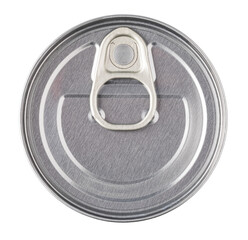 Metal can lid with ring pull on transparent background