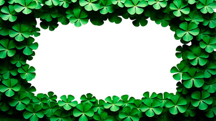 frame of green leaves green thick clover on transparent background, empty space for inscriptions backgrounds, advertising