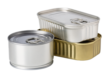 Group of preserved food cans on transparent background