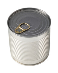 Closed tin can with ring pull on transparent background