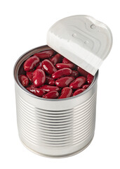 Open tin can of kidney beans on transparent background