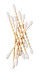 Cotton swabs on transparent background forming an abstract pattern