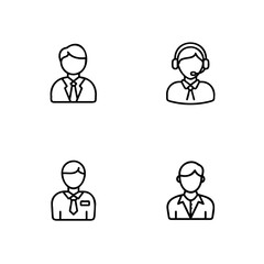 Four simple line art icons men in suits one with headset male person