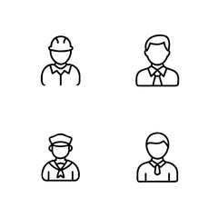 Four simple line art icons people in different uniforms person worker