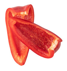 Two halves of fresh red bell pepper isolated on transparent background